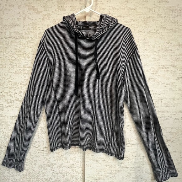 ATM Striped Hooded Pullover Sweater Sz S Drawstrings Made in Peru Boho Soft - Picture 1 of 14